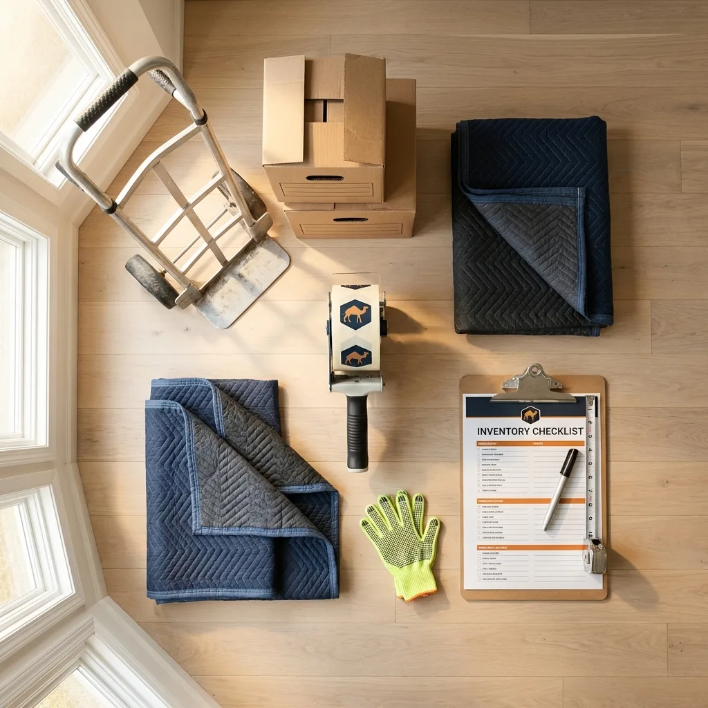 Professional moving supplies and packing materials layout for Waverly residential relocations